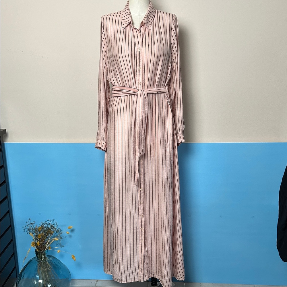 Lina Pink Long Sleeve Buttoned Tie Front Dress Striped size 42 US small